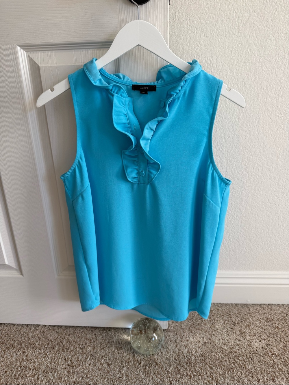 J. Crew Bright Turquoise Blue Ruffle V-Neck Sleeveless Top - Size Small